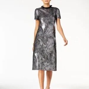 Michael Kors Metallic Lace Sequin Dress Silver Black XS NWT